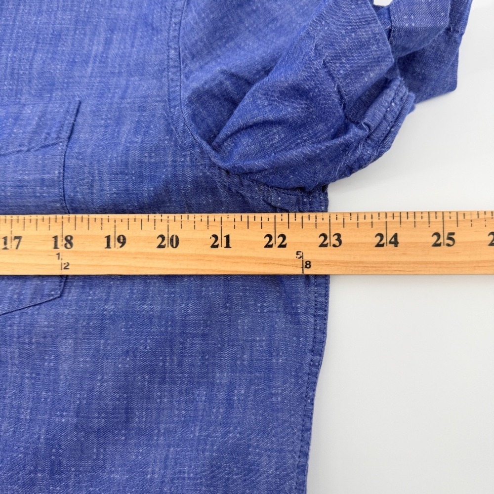 American Eagle Shirt Mens L Blue Geometric Slim Cotton Chambray Short Sleeve - Picture 9 of 12